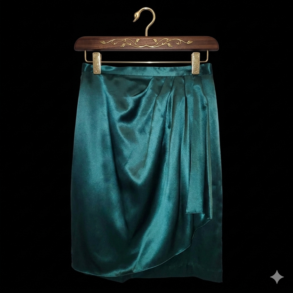 Gazzelle Ciampi Emerald Green 100% Silk Wrap Skirt Size 8
